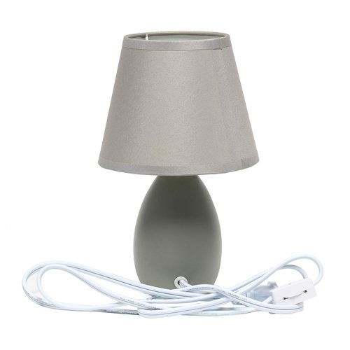 Creekwood Home Nauru 9.45" Traditional Petite Ceramic Oblong Bedside Table Desk Lamp with Matching Tapered Drum Fabric Shade - Gray