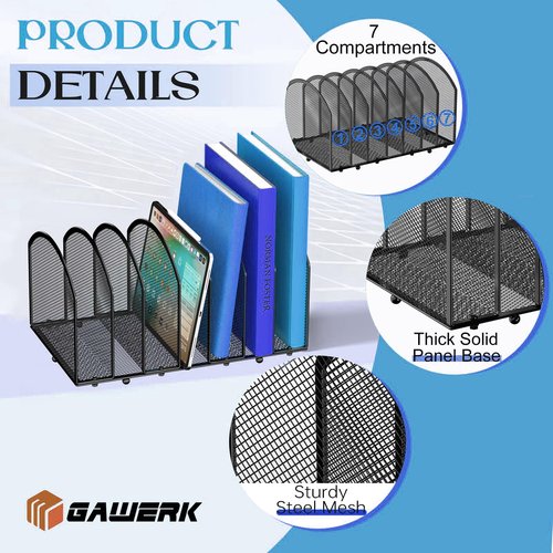 Gawerk 7-Section Desk File Organizer, Mesh Desktop Organizer File Sorter Office Organization Letter Holder, Vertical Desktop File Holder for Office Home, Black