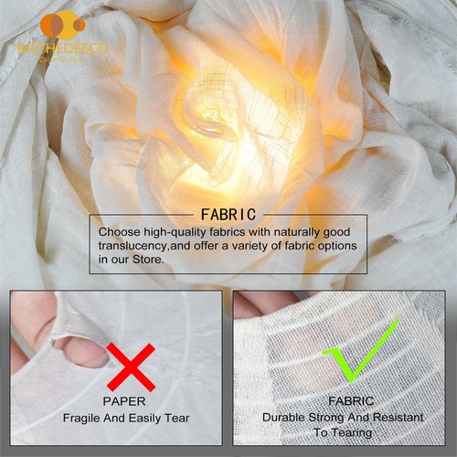 METHEDEECO 1PCS Hanging Fabric Lamp Shade 16inch,Handmade Linen Pendant Light Shade Handmade Minimalist White Beige foldable Hanging Lanterns for bedroom Living Room kitchen,house gift