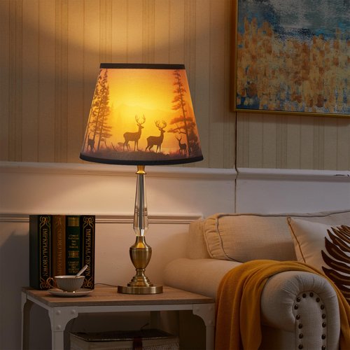 Small Lamp Shades Set of 2, Deer Lamp Shades for Table Lamps 7.5" Top x 11.8" Bottom x 9.5" High, Fabric Lampshade Replacement for Bedside Lamp, Wall Sconces, Spider Fitter, Clip on Adapters