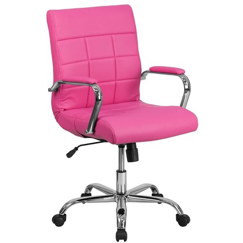 Flash Furniture Vivian Mid-Back Pink Vinyl Executive Swivel Office Chair with Chrome Base and Arms