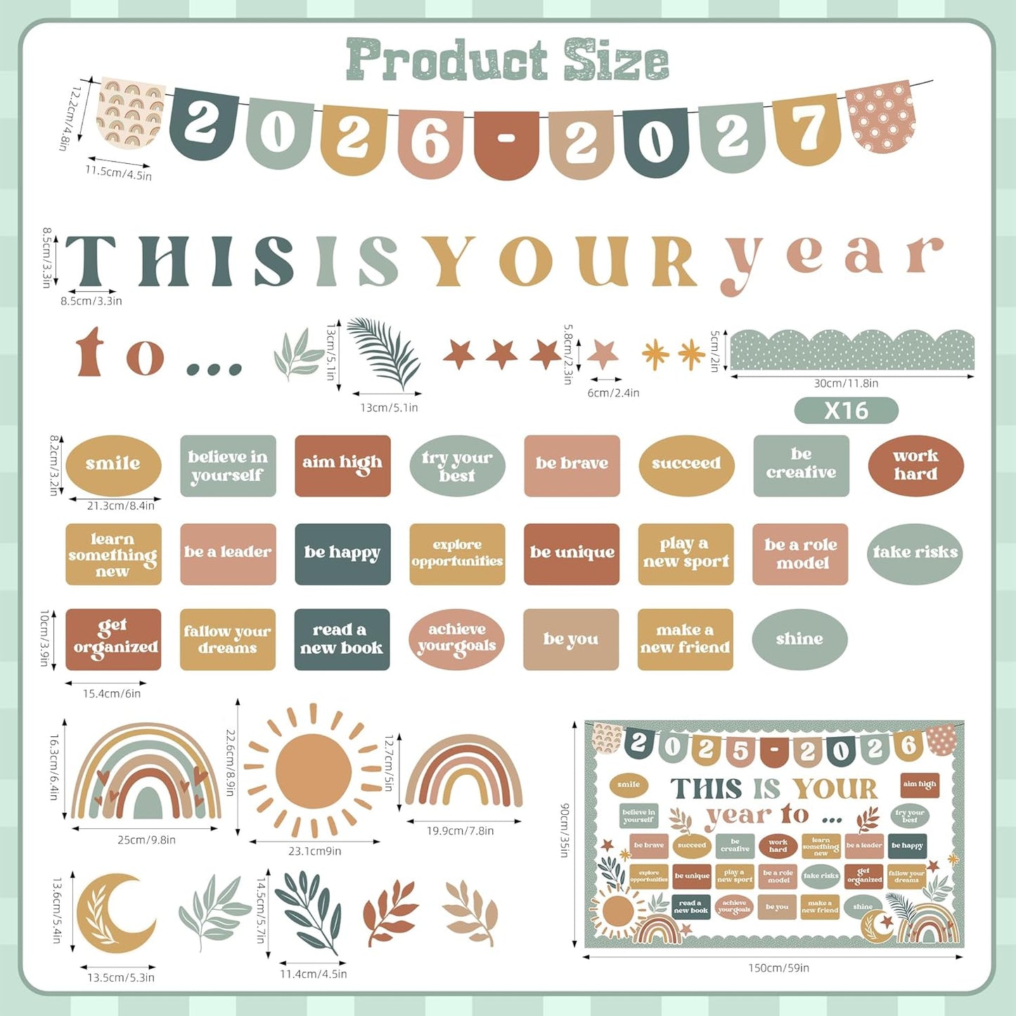 Skiennix Boho Bulletin Board Set - Inspirational Retro Decor for Classroom & Office | Welcome Back to School Cutouts