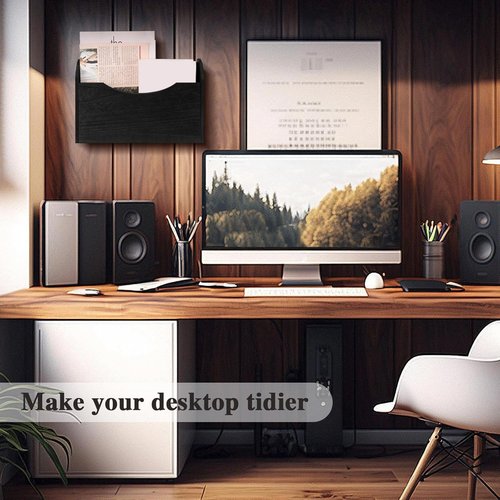 Suzile Wall Mounted File Holder Wood Magazine Holder Wall Hanging File Organizer for Office Mail Magazine Letter Paper Folder Organization (Black)