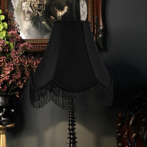 GO&SO Black Silk Bell Lamp Shades Petal Edge Braid with Black Fringe Trim, 6"x13"x10.6"(Spider), Classic Scalloped Lamps Shade Hand Crafted, Replacement Lamp Shades for Table,Floor Lamps,Easy Assembly