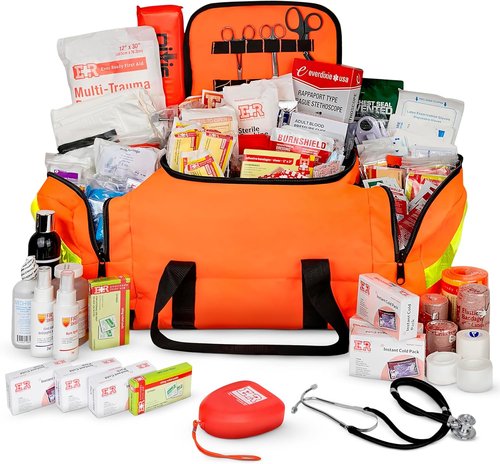 EMT Trauma Bag by [Brand Name] - Fully Stocked First Aid Kit with Tourniquet, CPR Mask & Shears | Orange