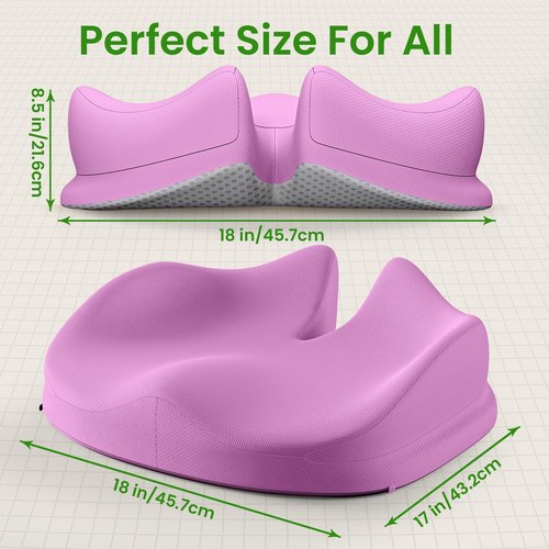Benazcap Large Seat Cushion for Office Chair Memory Foam Coccyx Pain Relief Cushion Pillow for Back Support Non-Slip Seat Pad for Office Desk, Car Seat, Wheelchair, Sciatica-Pink