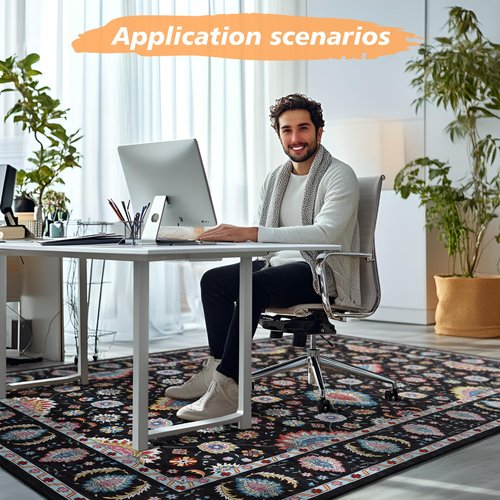 60"x84"Office Chair Mat for Hardwood Floor,Rolling Computer Chair Mat for Tile Floor,Under Desk Chair Floor Protector,Floral Office Rug,Anti Slip Low Pile Carpet