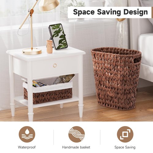 XLHOMO Bathroom Trash Can with Wicker Storage Baskets,12 Liter/3.2Gallon Small Trash Can Handwoven Waste Basket Narrow Small Garbage Can for Bedroom, Bathroom,Office