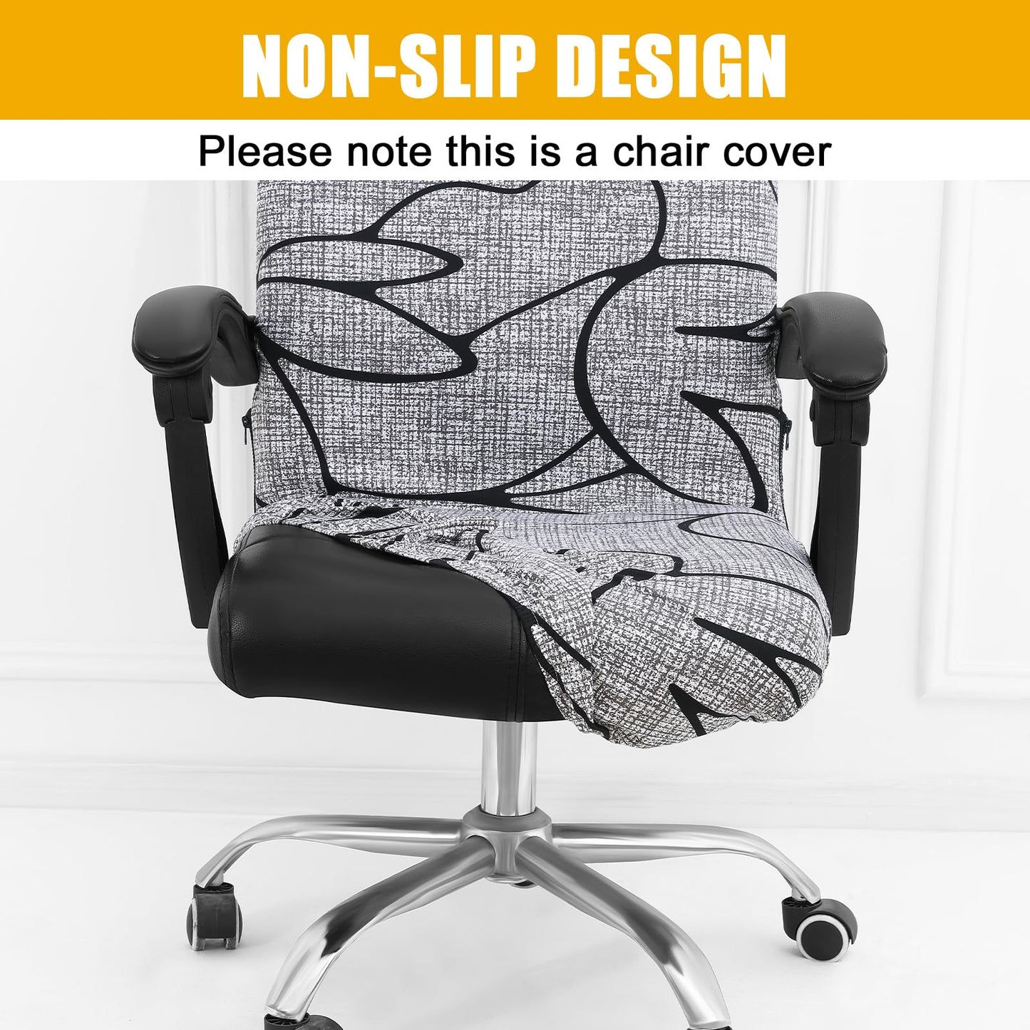 Smiry Stretch Printed Office Computer Chair Covers, Universal Desk Rotating Chair Slipcovers Removable Washable, Soft Fit Anti-Dust Spandex Protector Cover with Zipper, Grey and Black
