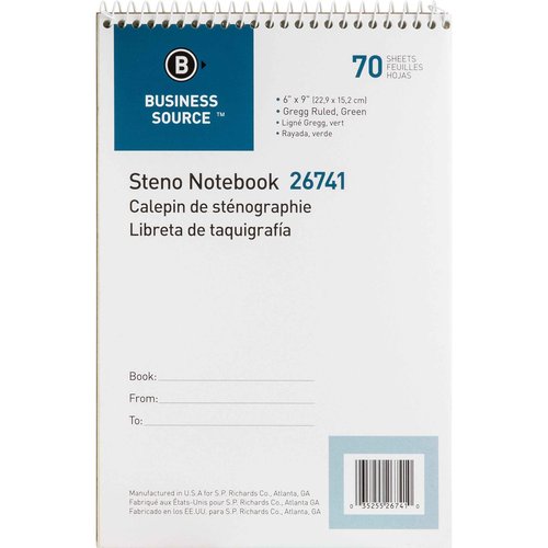 Business Source Wire bound Steno Notebook, 70 Sheets, green (26741PK)