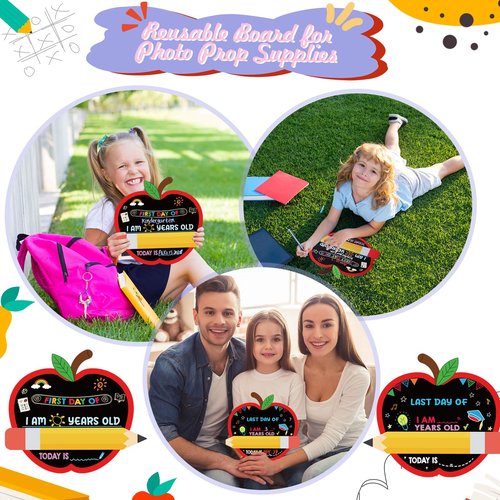 Feifeiya 4 Pack First and Last Day of School Chalkboard Double Sided Back to School Sign Preschool Kindergarten Chalkboard Sign Reusable Board for Photo Prop Supplies(10"x10")