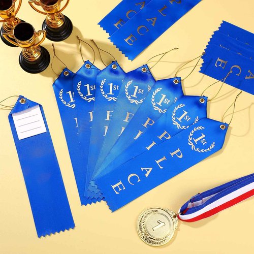 Zubebe 200 Pcs 1st Place Award Ribbons First Place Ribbon Award Blue First Place Prizes with Event Card and String for Competition Contest Sports Event Adults Winner Supplies