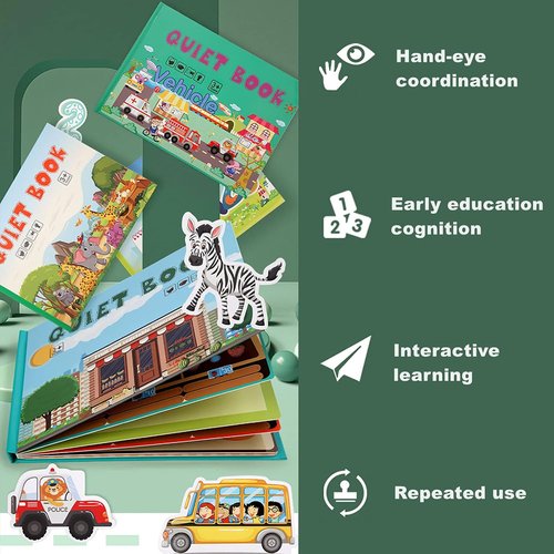 Skiennix 4 Pack DIY Busy Book - Montessori Quiet Book with Animal, Vehicle, Number & Fruit Activities for Toddlers