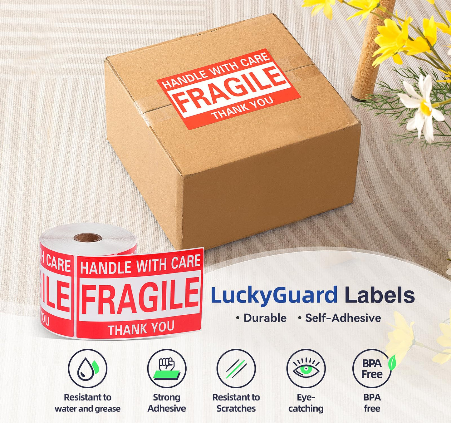 4 x 6 Inch Fragile Stickers Handle with Care 500 Permanent Adhesive Fragile Stickers for Shipping Moving Glass Fragile Labels (1 Roll, 500 Labels)