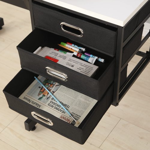 Acosure Adjustable and Extendable Drafting Table with 3 Drawers & a Stool,Desk W/Compartments & Trays,for Home,Office,School,Easy to Assemble,White