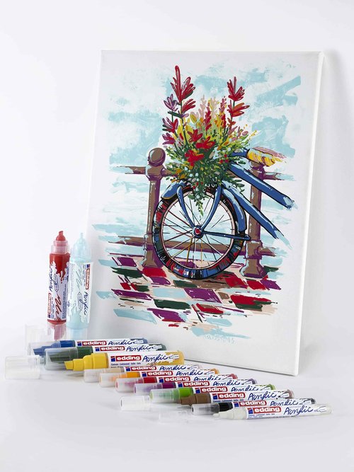 Edding Creative Set - Acrylic Pens (Fine, Medium, Broad), Waterproof Incl. Art Pad - 12 Basic Paint Markers for Canvas, Wood & Rock Painting