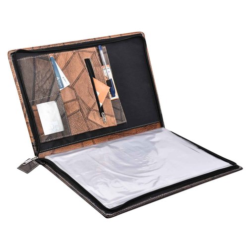 AmazingHind Premium Faux Leather File Folder with 20 Clear Sleeves - B4 Size, Grey Brown - Organize and Protect Documents/Certificates, Ideal for Filing Products