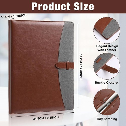 Eersida Padfolio 3-Ring Leather Binder - A4/Letter Size Business Portfolio Folder | Black & Brown