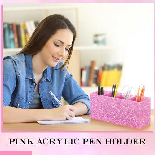 Jetec Glitter Pen Holder Bling Makeup Brush Organizer Office Desk Accessories for Women Girls with 4 Compartments Sparkly Desktop Decoration Birthday Back to School Gifts(Pink)