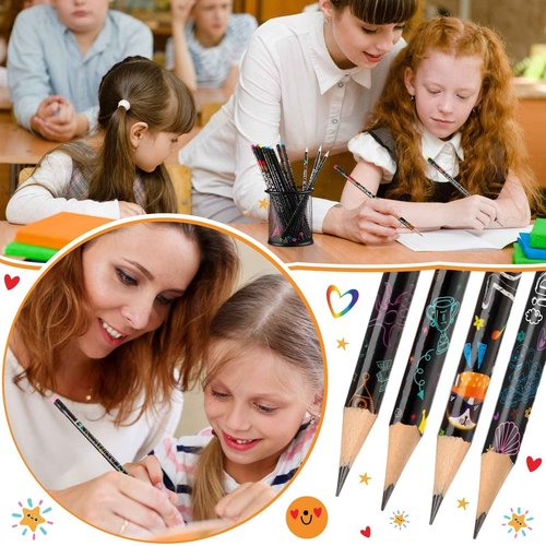 Frienda 200 Pcs Bulk Reading Rocks Wooden Incentives Pencils for Kids Fun Pencil with Eraser for Kids Assorted Style Black Reading Novelty Classroom Student Reward Gift Party Favors