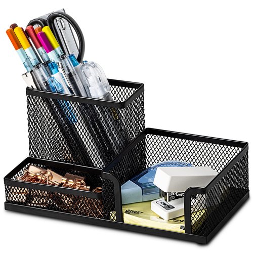 deli Mesh Desk Organizer Office Supplies Caddy with Pencil Holder and Storage Baskets for Desktop Accessories