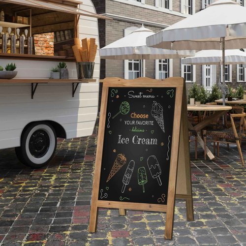 SANY DAYO HOME 37 x 20 inch Double Sided Standing Magnetic Chalk Board Sign, Wave Shaped Real Wood Frame Metal Sandwich Board with 4 Chalk Markers for Wedding, Business, Home, Brown