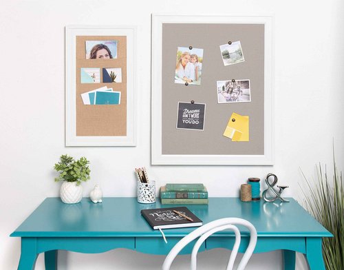 DesignOvation Bosc Framed Gray Linen Fabric Pinboard, 23.5x29.5, White