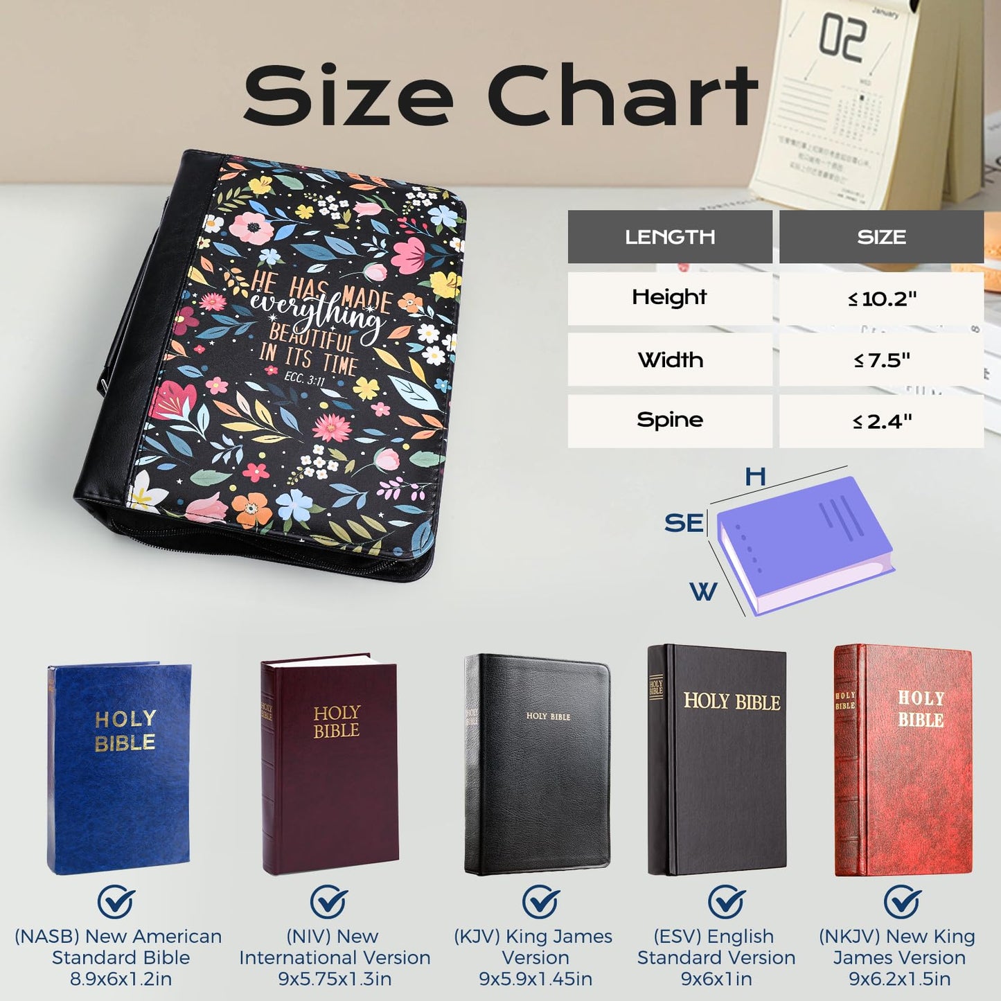 XKDOUS Bible Cover Case for Women, Leather Bible Bags with Study Supplies Large Book Carrying Case Church Book Holder Organizer Christian Gifts for Mom Lady Men