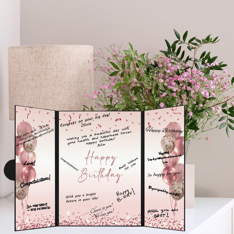 DARUNAXY Rose Gold Birthday Party Decorations, Jumbo Happy Birthday Alternative Signature Guestbook for Women Girls Cheers to 30 40 50 60 70 80 90 Years Old Gifts Signing Card Board Party Supplies