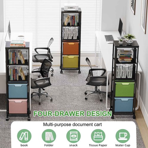 Sbanmao 4 Drawers File Cabinet, Vertical Filing Cabinets, Rolling File Cart, Hanging File Folder Organizer with Wheels, Mobile Printer Stand Utility Craft Cart for Home Office,Black