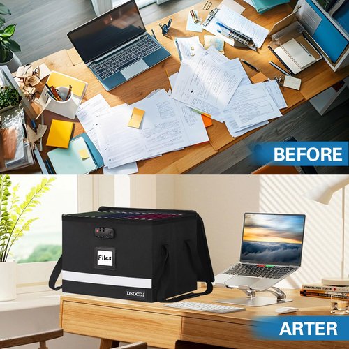DSDCDJ File Box with Lock - Portable File Organizer Box with Handle, Sturdy Important Document Organizer with Label, Slide, Reflective Strip for Hanging Letter/Legal Folder