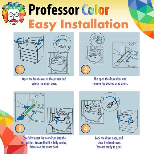 Professor Color Re-Coded Drum Cartridge | High-Yield 500,000 Pages for Xerox WorkCentre & Altalink Series - 4 Pack