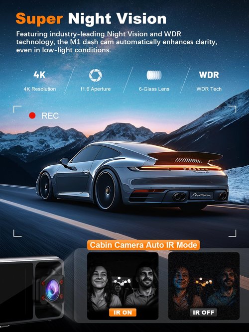 Nanoby 4K 3 Channel Dash Cam Front and Rear Inside, Built-in 5.8GHz WiFi GPS, 64GB Card Included, 4K+1080P+1080P Dash Camera for Cars, 3.18'' IPS Screen Dashcam with G-Sensor, 24H Parking Monitor