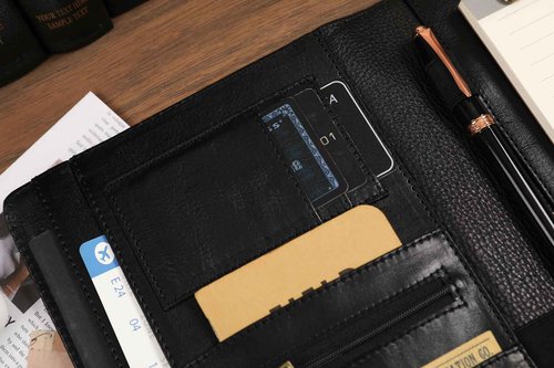 Small Portfolio Binder with Clipboard - A5 Binder Padfolio for Men Mini 5x8 Portfolio Folder with Legal Pad Holder for Business Meetings - Oil Black
