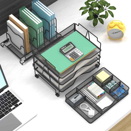 BOHDK Wall Mount Pen Organizer 3-in-1 Desktop Organizer with 3 Tier Tray and 5 Upright Sections