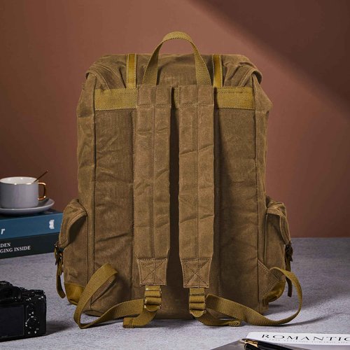 BRASS TACKS Leathercraft Backpack for Men Heavy Duty Waxed Canvas Vintage Women Trim Casual 15.6" laptop Travel Backpack-Brown