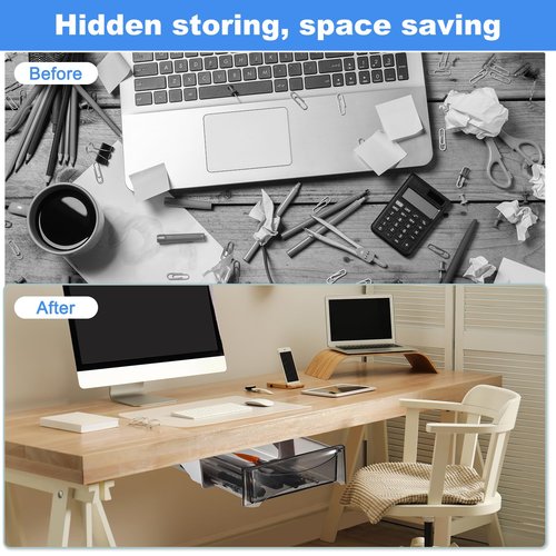 uxcell Under Desk Drawer, 2Pcs - Plastic Self-Adhesive Under Desk Storage Organizer, Slide Out Stationery Storage for Office Home (Black, 245x245 MM)