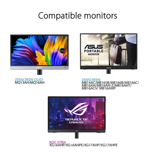 ASUS ZenScreen Stand MTS02D - Ergonomic Stand for Portable Monitors, Tilt, Pivot, Height adjustments, 1/4” Tripod Socket Compatible, Work from Home Setup, Home Office,Black