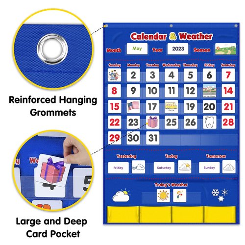 Godery Calendar and Weather Pocket Chart, Classroom Organized Chart, 149 Pieces
