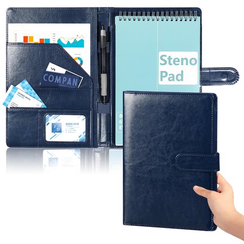 Leather Steno Pad Holder 6x9 Steno Pad Cover Business Padfolio Organizer Leather Cover Compatible With 6x9 Steno Notebook Portfolio Pocket Organizer With Pen Loop for Business Office(Dark Blue)