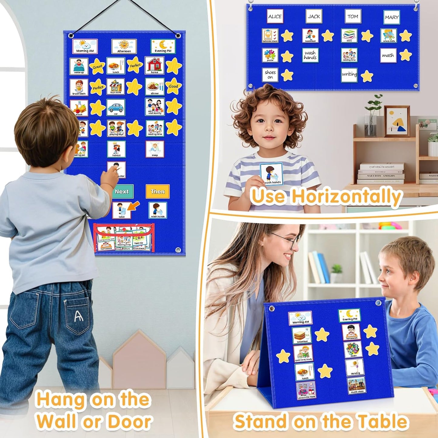 ALSLEA Large Visual Schedule for Kids - Autism Chore Chart with 124 Cards | Daily Routine Planner (Blue)