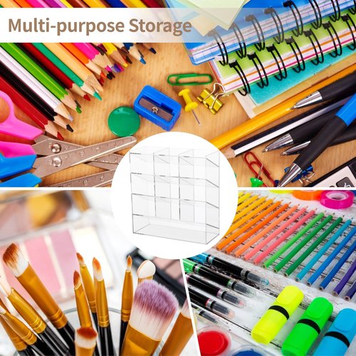 OMISTAR Acrylic Marker Organizer Pencil Holders for Desk Acrylic Vertical Marker Organizer, Acrylic Pen Holder, Clear Large Stationary Pencil Holder for Desk, Art Supply Storage Container