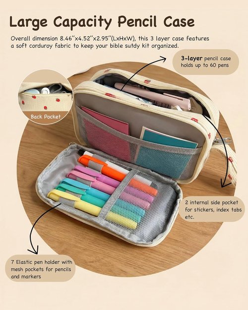 Regine Switzerland Bible Study Journaling Kit for Women - No Bleed Highlighters, Tabs & Pen Case - Ideal Starter Gift for Daily Devotion (Beige Strawberry)