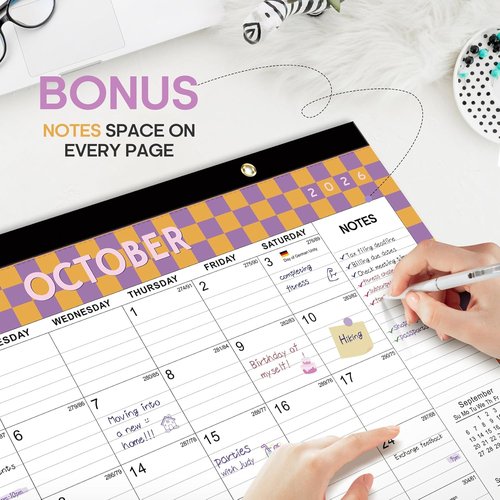 Checkered Desk Calendar 2026-2027 | Large 17" x 12" Monthly Planner for Home & Office