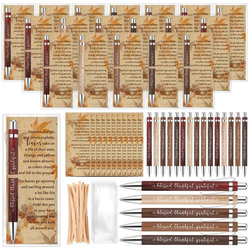 Epakh 100 Sets Thanksgiving Gifts Bulk, Fall Pens with Greeting Cards, Fall Party Favors for Adults, Friendsgiving Party Favors, Thanksgiving Gifts for Coworker, Teacher, Employee, Office Supplies
