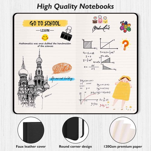 Huhuhero 10 Colors Lined Journal Notebook, A5 Hardcover Notebooks for Work, 120GSM Thick Paper, 128 Pages College Ruled Notebook for Writing Business Journaling, 5"×8.25"