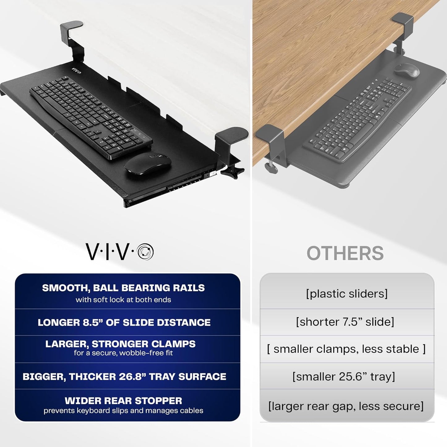 VIVO Large Keyboard Tray - Sturdy Under Desk Pull-Out Platform with C Clamp Mount | 27 x 11 Inch, Black