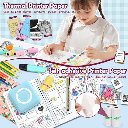 HUIJUTCHEN 10 Rolls Mini Printer Paper for Receipt Printers - 4 White & 6 Colorful Thermal Sticky Paper, 57X25mm, for Notes, Journal, Memo, Photo, Study
