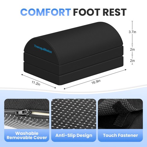 TranquilRelax Foot Rest for Under Desk at Work, Gaming Accessories Foot Stool with 3 Adjustable Heights & Washable Cover, Comfortable Office Desk Accessories, Footrest for Office, Home and Car (Black)