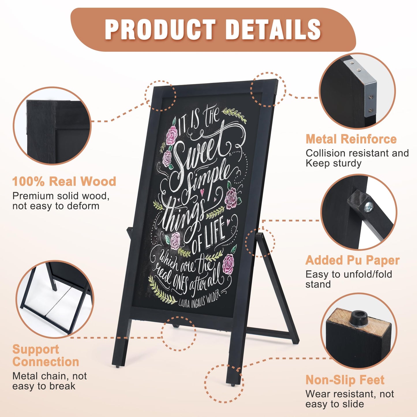 SELEAD Solid Wood Frame Chalkboard with Stand - 40" x 20" Magnetic Double Sided Sandwich Board Signs Outdoor Chalk Board Easel Pizarra for Menu, Business, Cafe, Event - Black